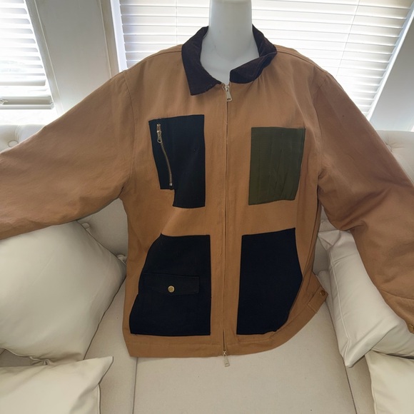 Men's Tan Field Zip Jacket with Contrasting Pocket Panels by Reason - Picture 10 of 12